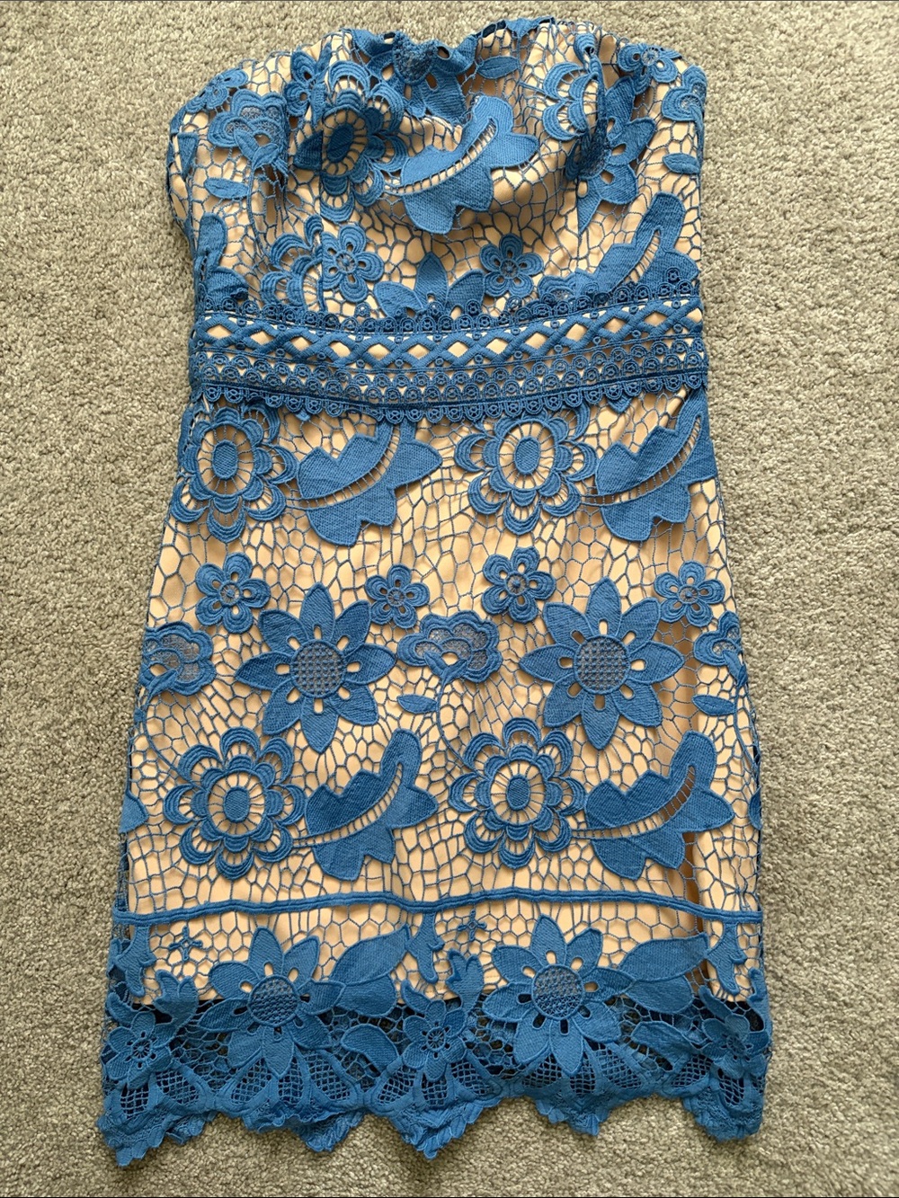 Endless Rose Strapless Blue Lace Dress with Nude Slip